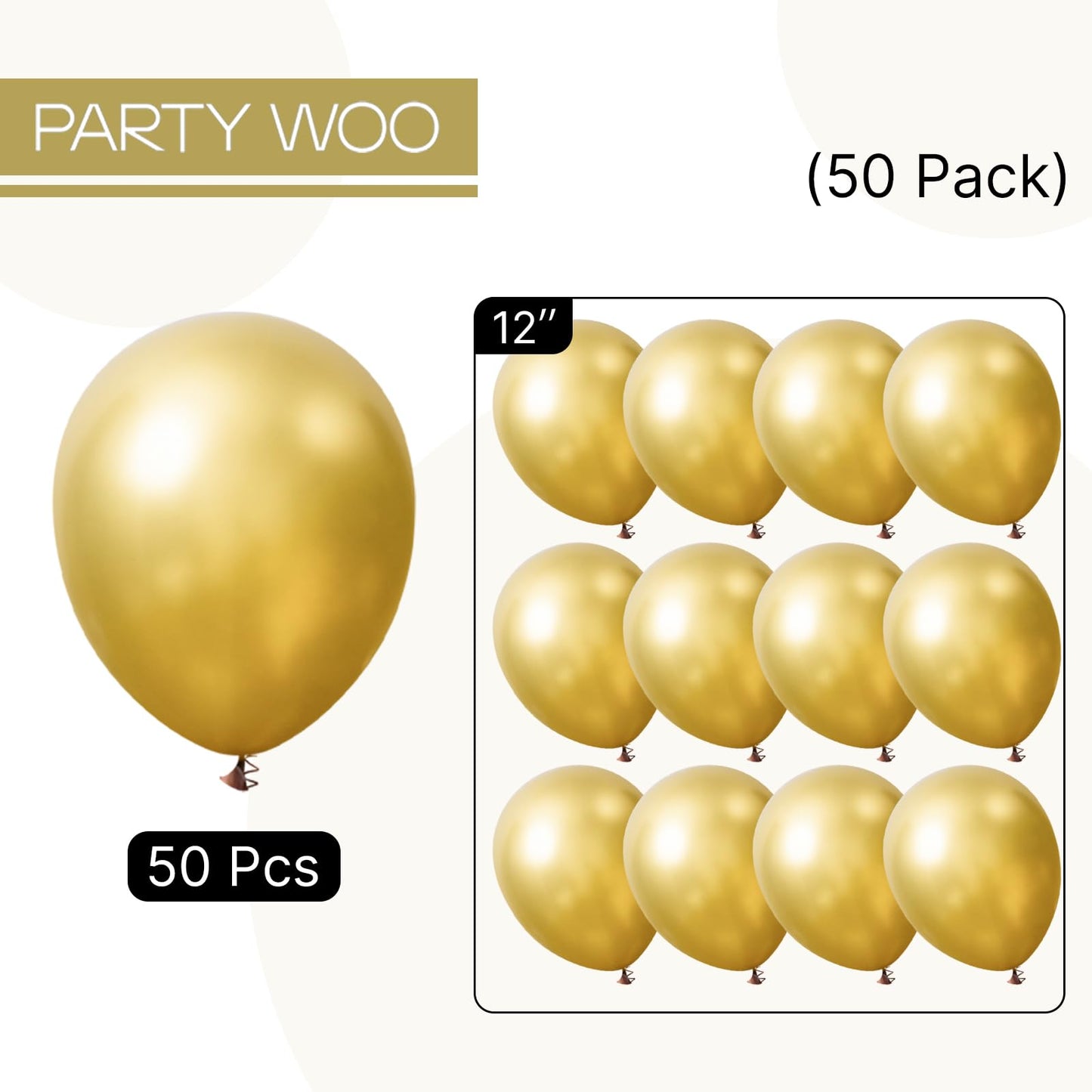 PartyWoo Metallic Gold Balloons 50pcs 12 Inch Chrome Gold Latex Helium Balloons for Birthday Graduation Baby Shower Anniversary Wedding Bachelorette Christmas New Year Party Decorations Gold-G129
