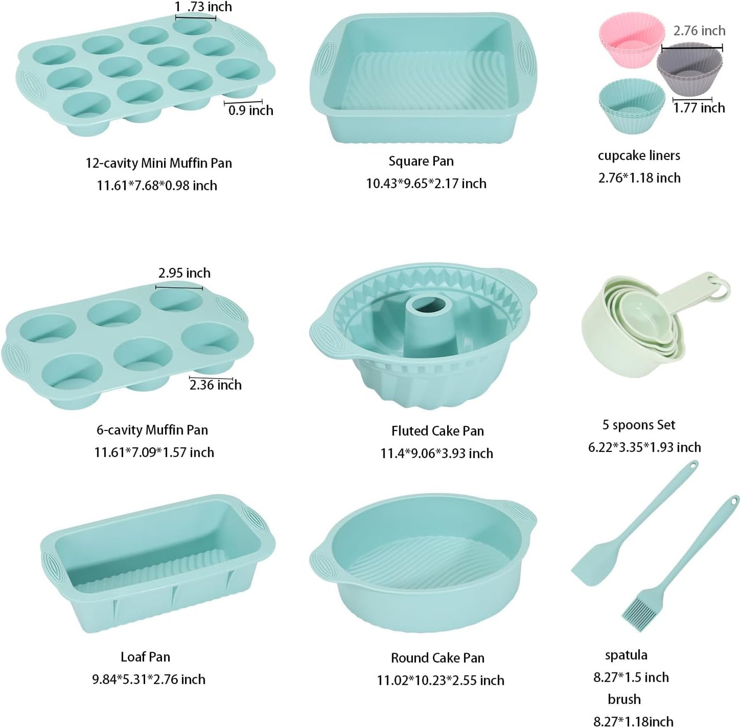 Skiennix 25 PCS Silicone Baking Pans Set - Nonstick Bakeware for Cakes, Muffins & Desserts | Round & Square