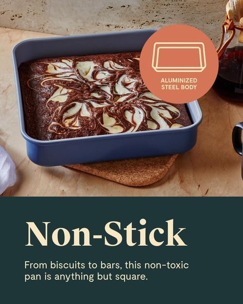 Caraway Non-Stick Ceramic 9” Square Pan - Naturally Slick Coating, Non-Toxic & PTFE Free - Ideal for Brownies & Cakes - Navy