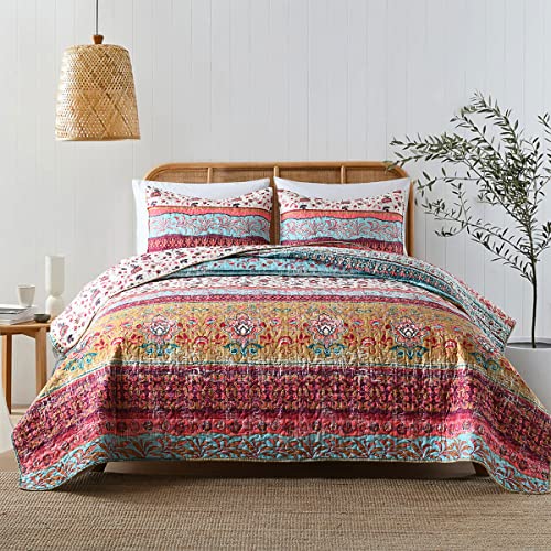 Mustard Floral Reversible Boho Twin Quilt Set with Pillow Sham - All Season Lightweight Bedspread