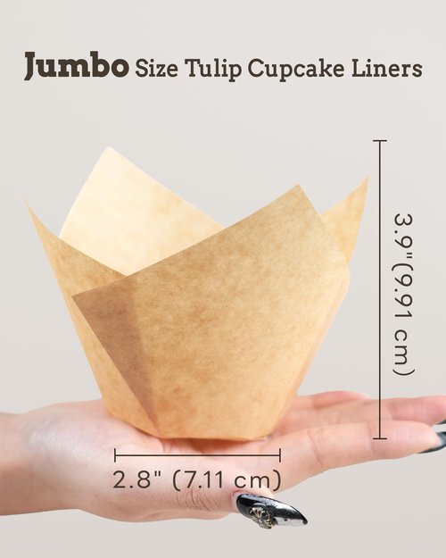 Bake Choice 100pcs Natural Jumbo Tulip Cupcake Liners for Baking, Unbleached Cupcake Liner, Greaseproof Parchment Paper Muffin Liners, Tulip Muffin Liners for Party, Christmas, Valentines