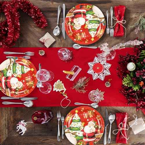 50PCS Merry Christmas Paper Plates - 7Inch Winter Theme Dessert Plate for Cake Salad Fruit Cartoon Tableware Set Disposable Decoration Supplies for Winter, Christmas Party