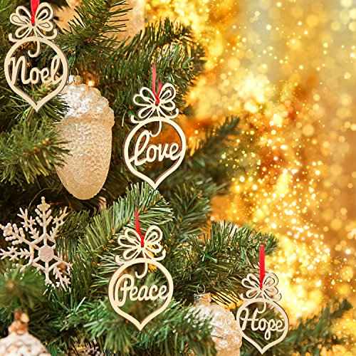18 Pieces Christmas Wooden Hollow Ornament Tree Decorations Wooden Hollow Letter Religious Christmas Tree Hanging Pendant Decor Xmas Holiday Hanging Crafts