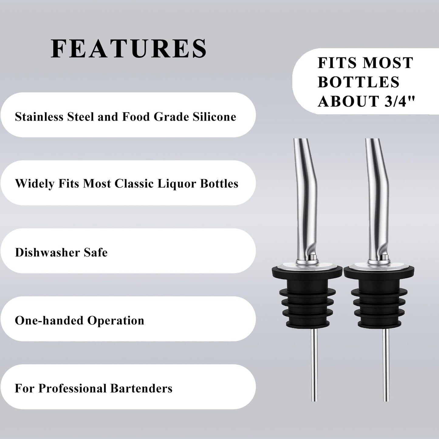 Pafusen Jigger for Bartending with 2 Pourers, Japanese Jiggers with 5 Measurements Inside, Jiggers 2 OZ 1 OZ, Shot Measure Jiggers, Bar jigger Bartender Tool Accessories, (Silver, 1 Jigger+ 2 Pourers)