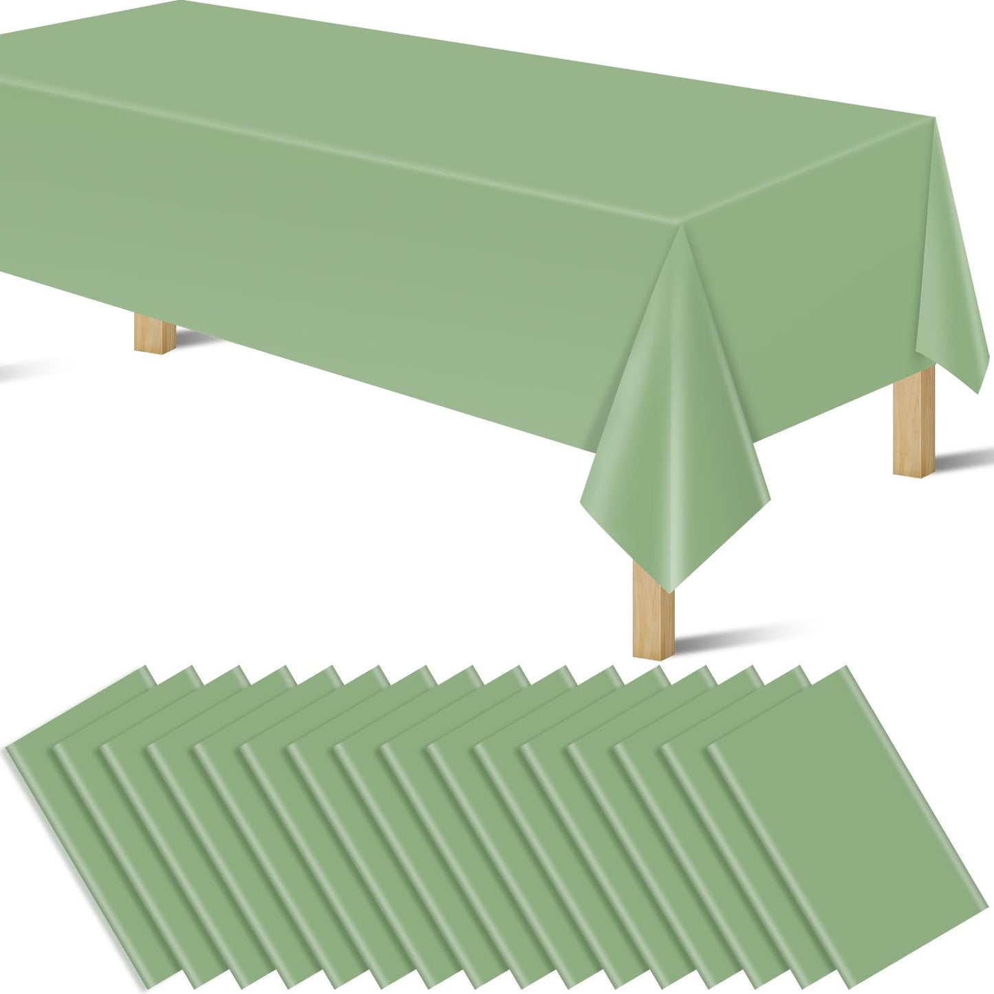 4Pcs Sage Green Plastic Tablecloths for Rectangle Tables, Plastic Table Cover Disposable Light Green Table Cloths for Wedding Birthday Baby Shower Anniversary Christmas Party Decorations (54 x108")