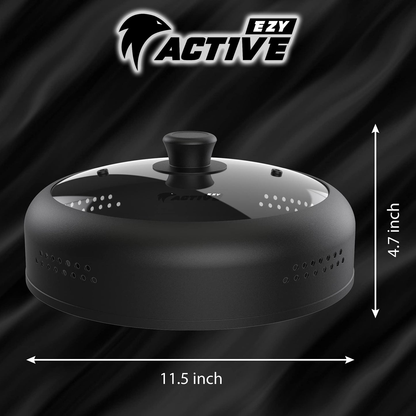 Microwave Cover for Food, Silicone and Glass Splatter Guard Lid for 6–7–8–9-10-11-12 inch Plates & Bowls. By EZY ACTIVE.