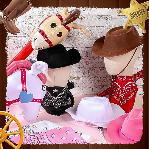 Kids Cowboy Hats Party Bandanas - Multicolor Felt & Plastic Cowboy Accessories for Kids & Kids' Parties