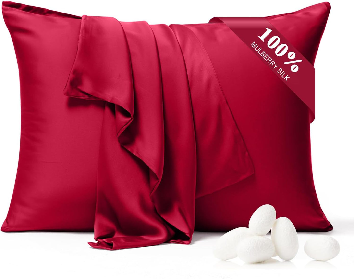 Skiennix 100% Pure Silk Pillowcase 2-Pack - Luxurious 23 Momme Mulberry Silk for Hair & Skin | Red, Standard 20x26