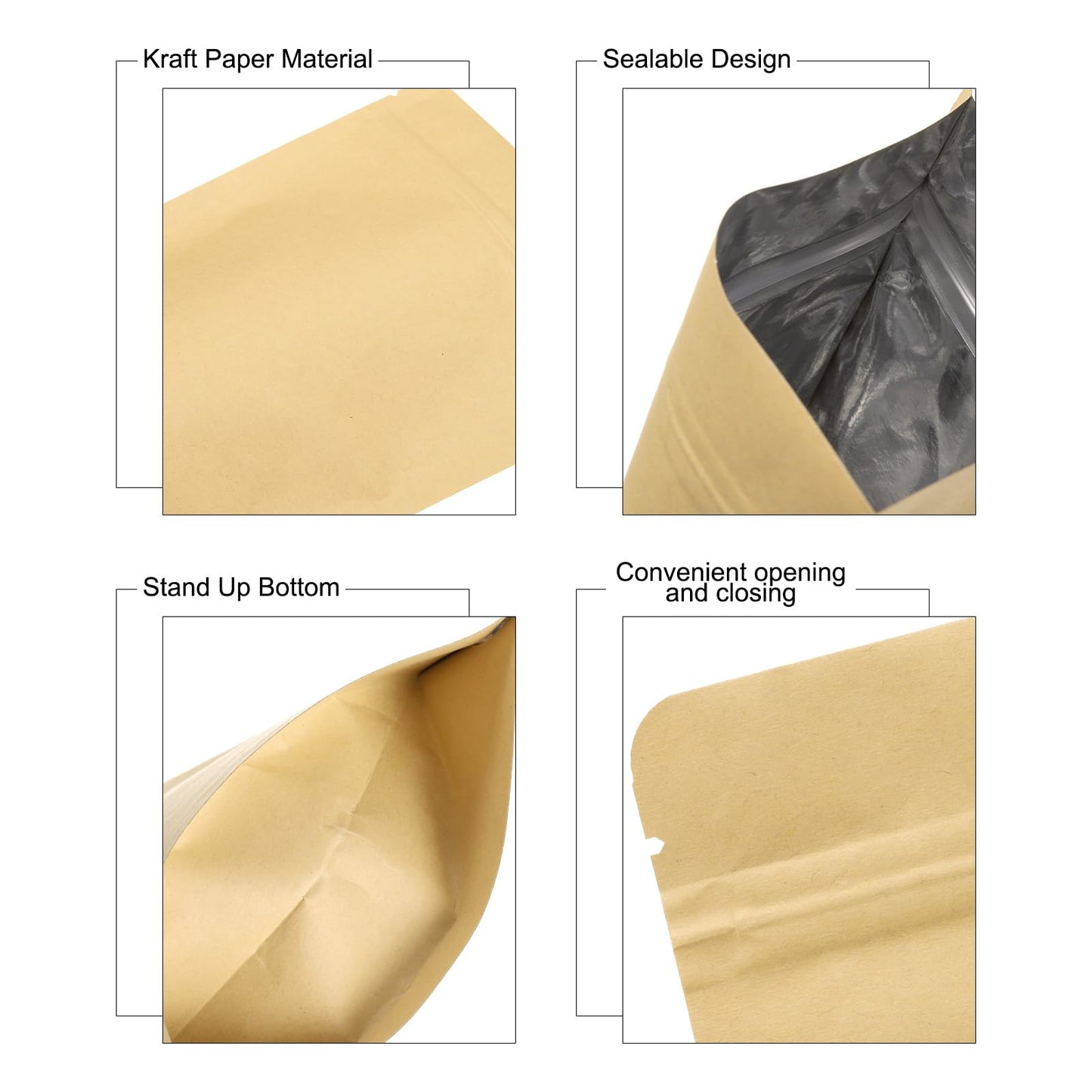 uxcell 50pcs Kraft Stand Up Pouches Sealable Paper Bags Foil Resealable Seal Pouches Packaging Zipper Bags for Food Storage Sample Package, Yellow, 7x11.8 Inch