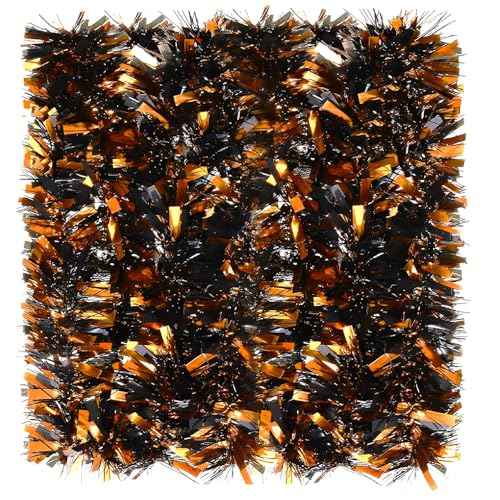 JXITON 33FT Halloween Tinsel Garland Metallic Hanging Twisted Garland for Halloween Party Home Decoration,Orange and Black