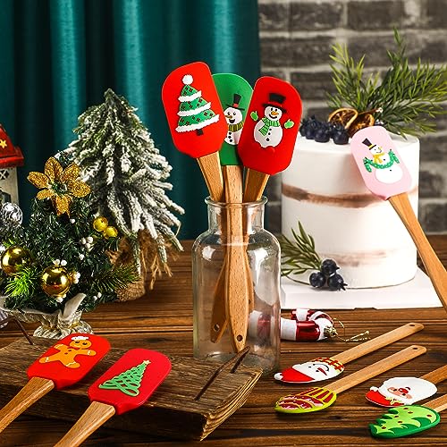 Patelai Christmas Silicone Spatulas with Wooden Handles, 10 Pack - Holiday Kitchen Utensils