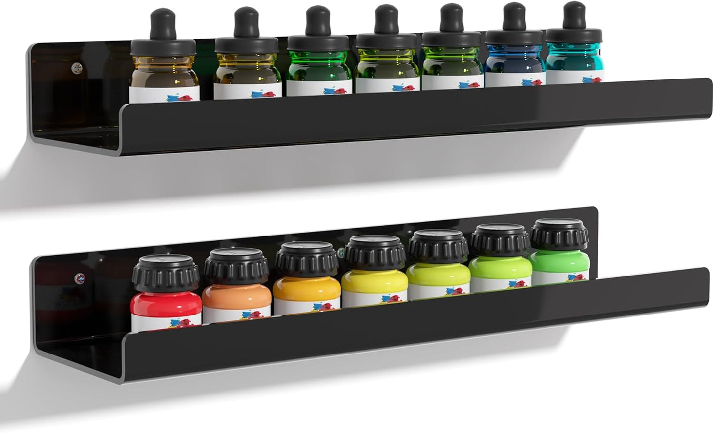 Upsimples Acrylic Wall Shelves - 15" Floating Display Shelf for Perfume & Books | Black, 2 Pack