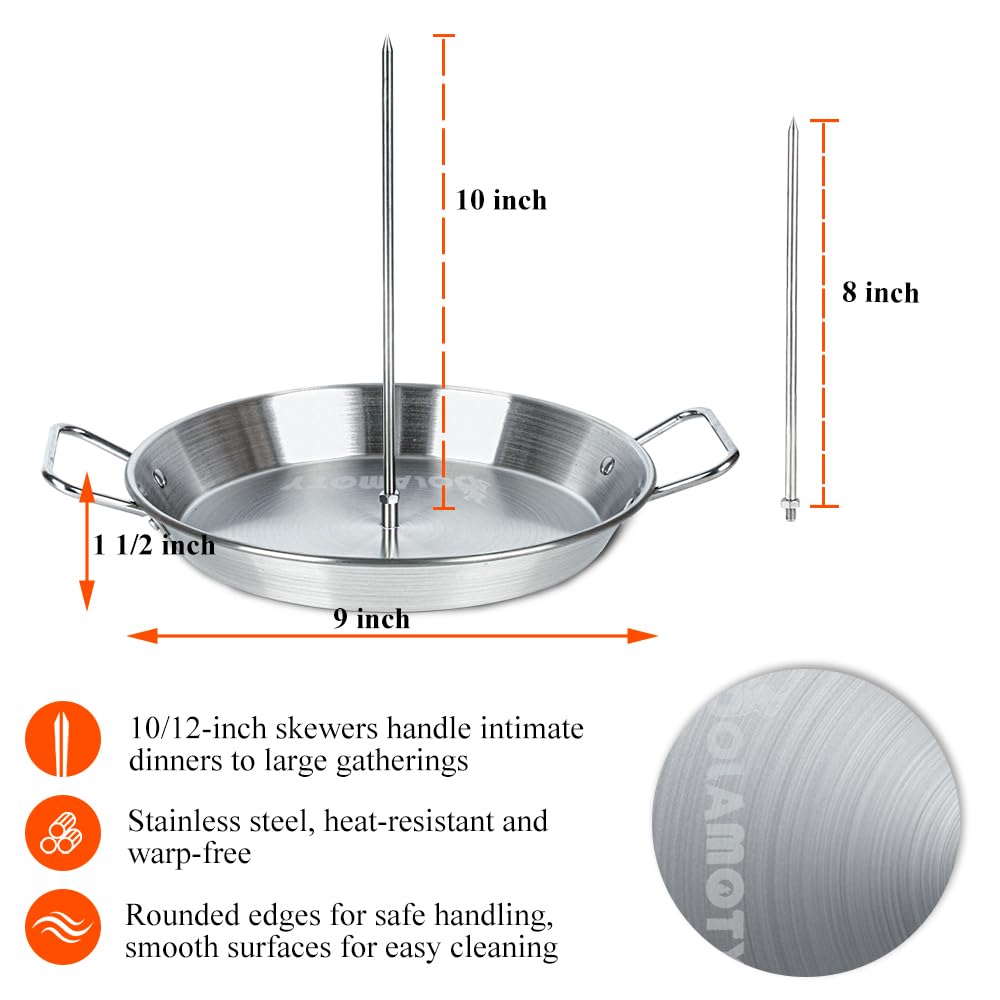 Vertical Skewer Pan Stainless Steel Gyro Pan Spit Shawarma Stand for oven, Al Pastor Skewer for Grill, El Pastor Hack for Tacos Al Pastor Chicken, Brazilian, with 8",10",12" stick