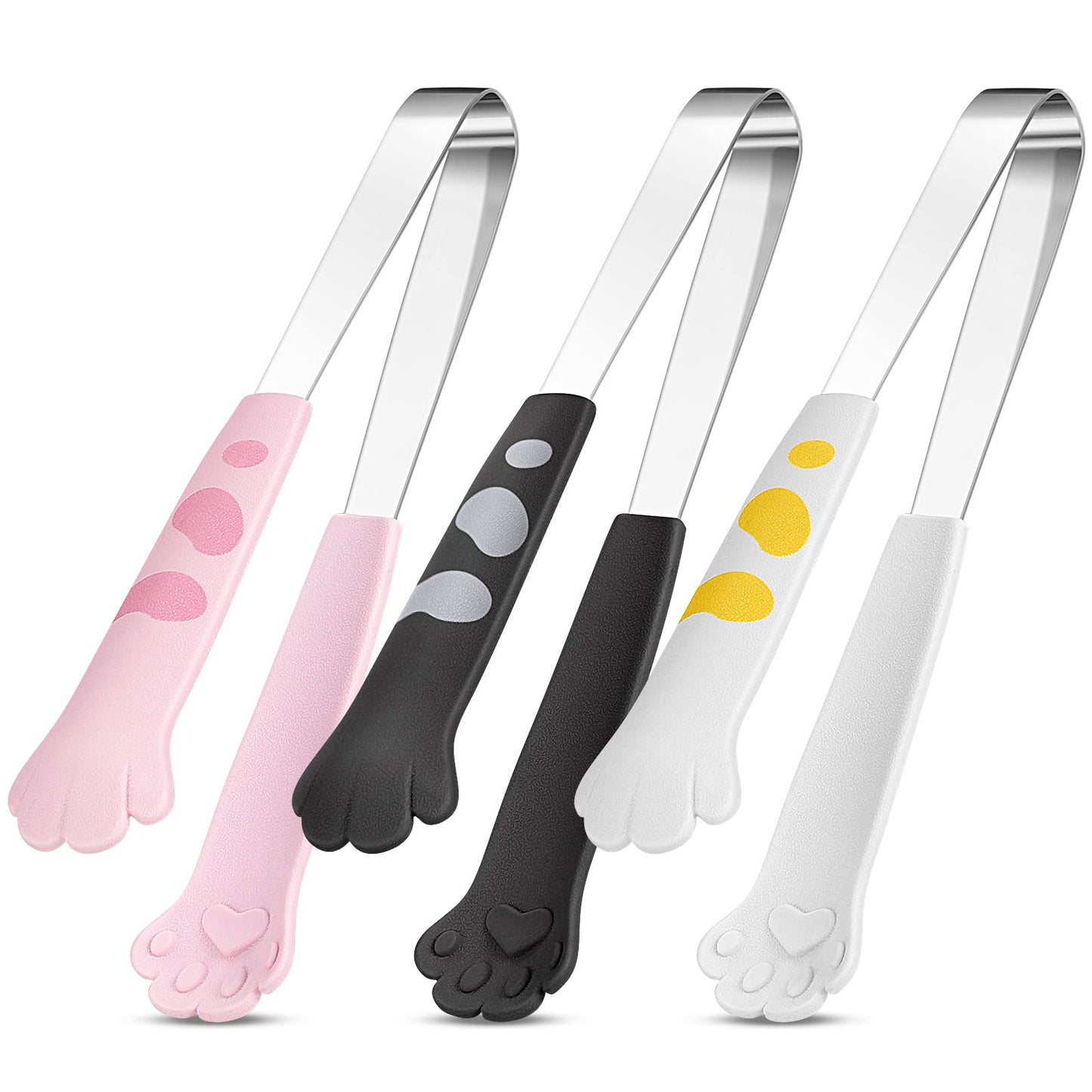 Patelai 3 Pieces Cat Paw Tongs 7 Inch Stainless Steel Tiny Tongs Cute Kitchen Accessories Mini Food Cat Kitchenware Kawaii Kitchen Decoration for Snack Cooking BBQ Grilling Sweets (Pink,White,Black)