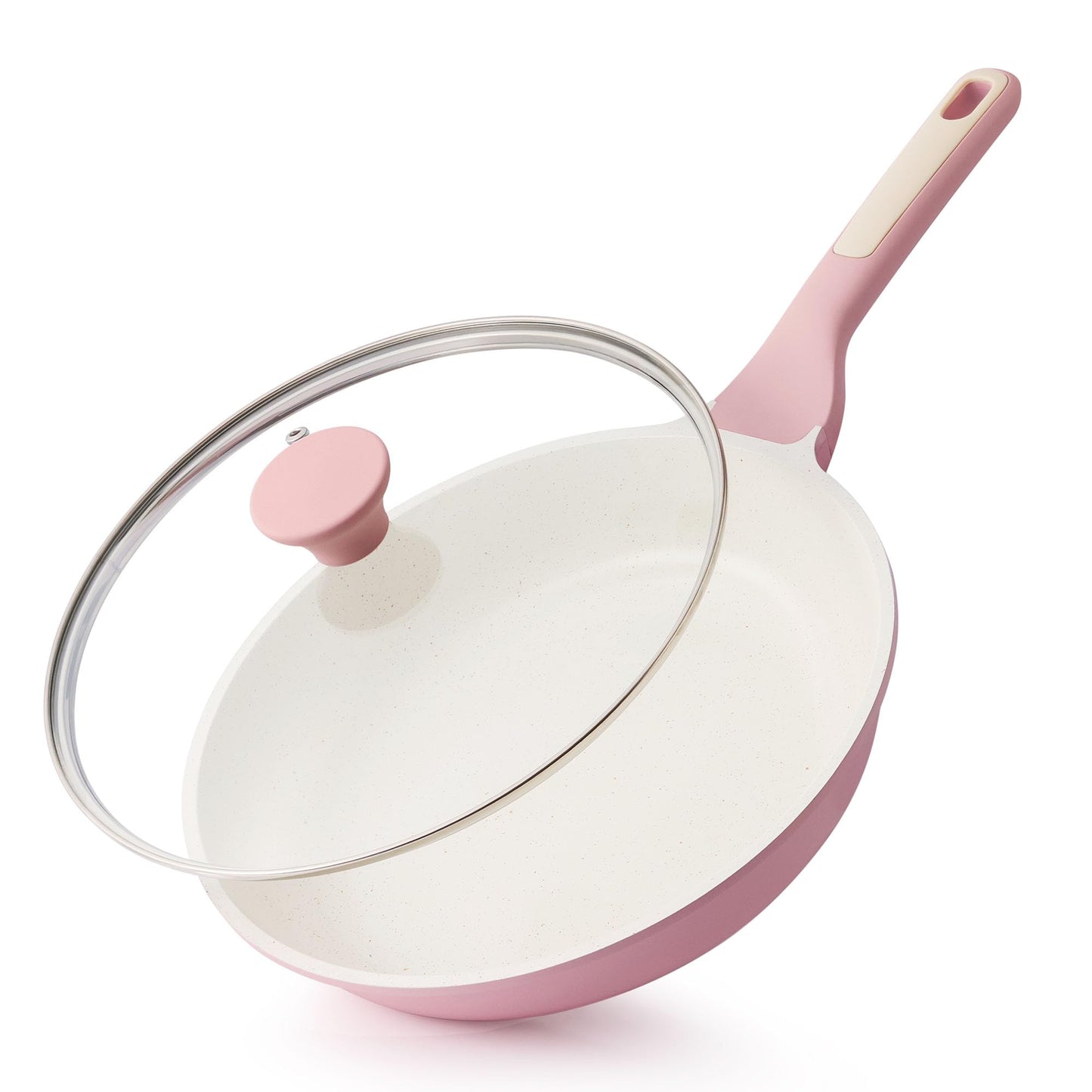SENSARTE Nonstick Ceramic Frying Pan with Lid 9.5 Inch Omelet Pan Skillet, Free of Intentionally Added PFAS/PTFE Non-toxic Chef's Pan Induction Compatible Pan, Heat Resistant Handle, Sakura Pink