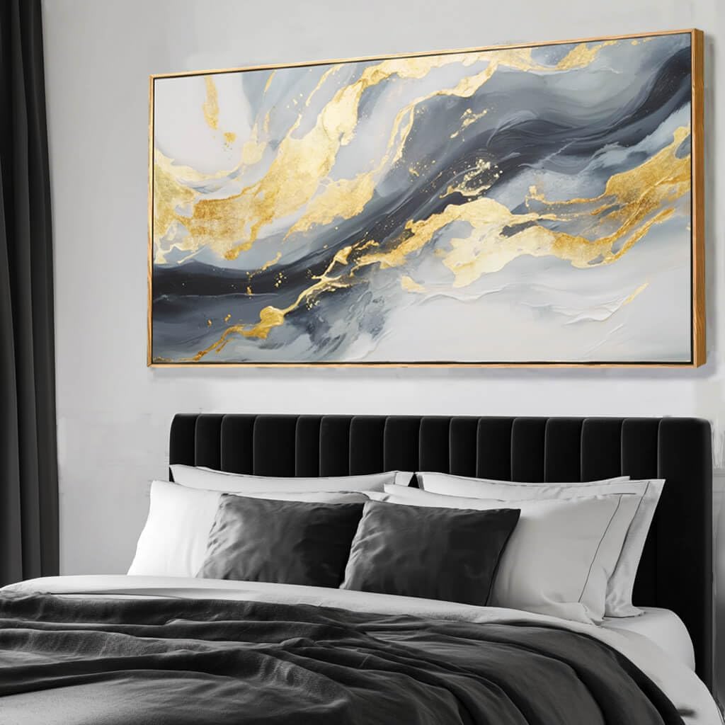 SDYA Large Abstract Canvas Wall Art - Gold & Blue Design for Living Room, Bedroom, Office | 29x58 Inch