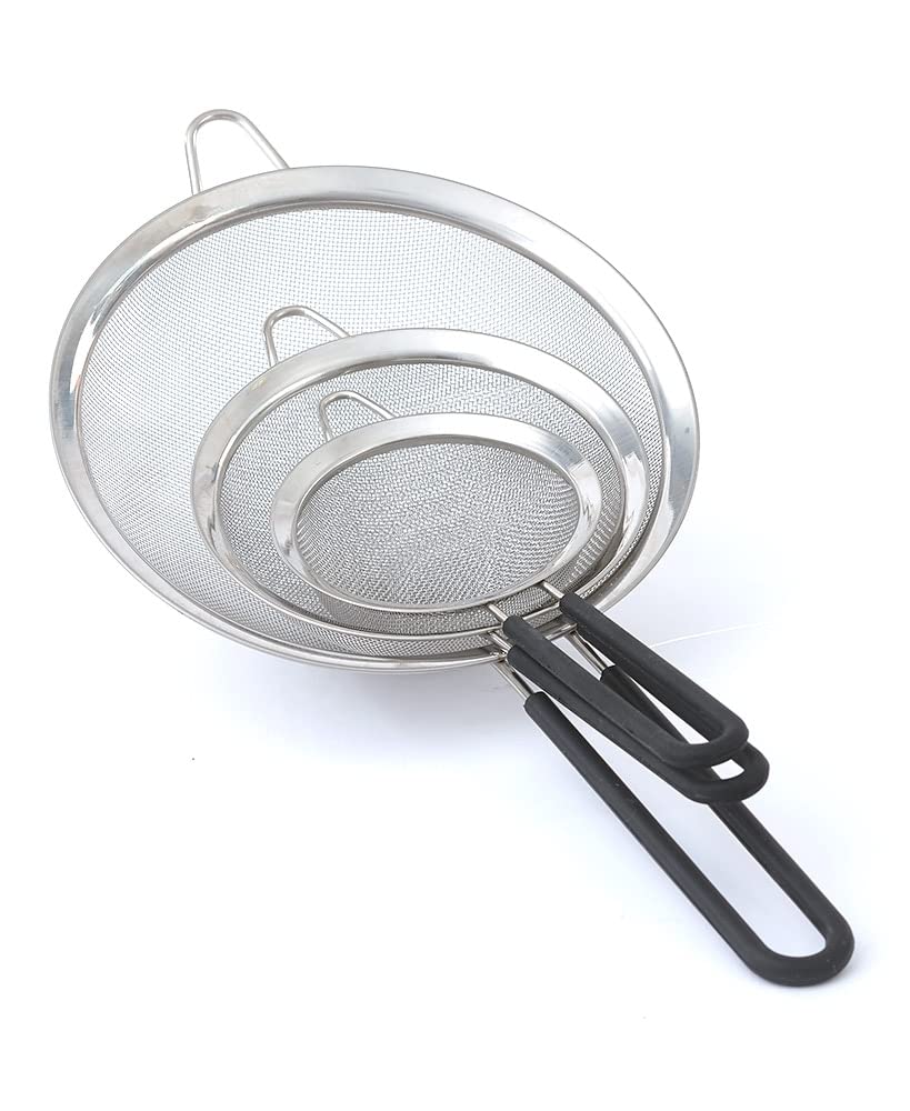 Graduated Stainless Steel Mesh Strainer Set - Black - Set of 3