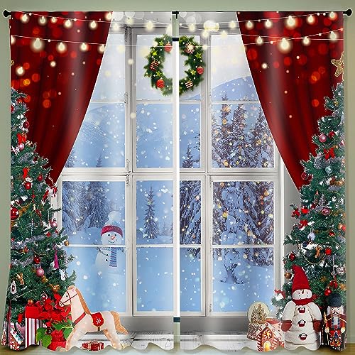 Peryiter Christmas Curtains 82x84 in - 2 Panels, Living Room Window Decor, Classic
