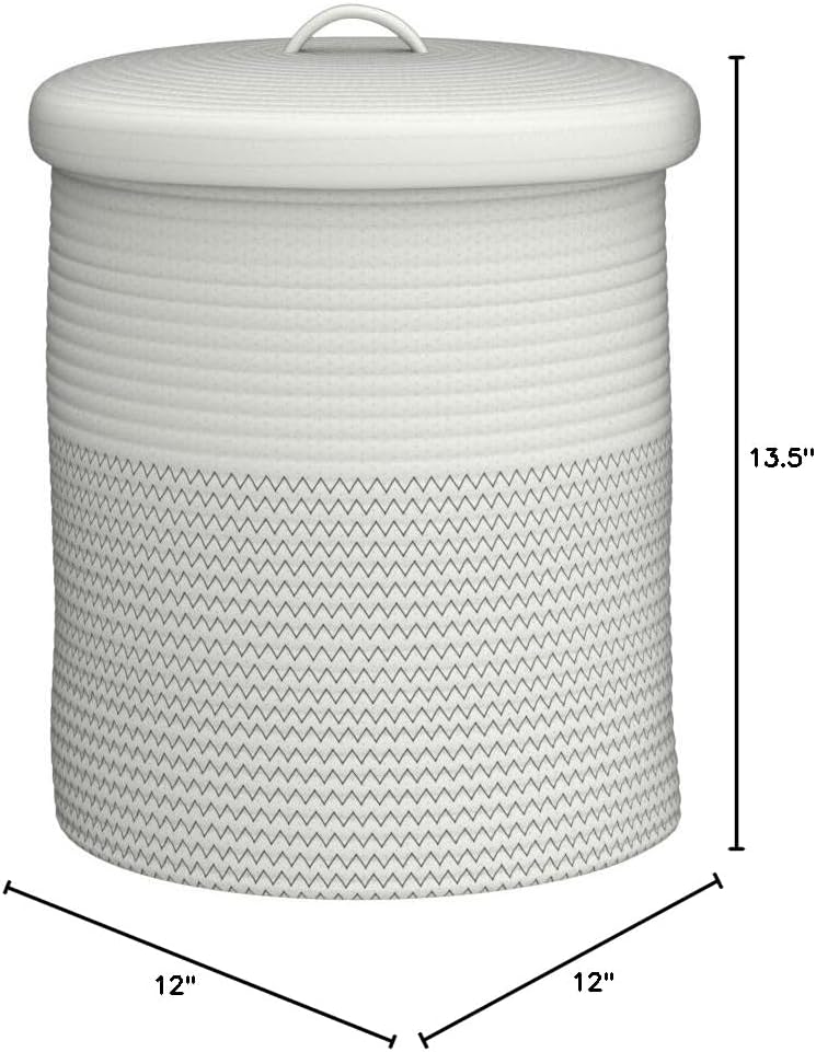 Yimi's Dream Woven Basket - Decorative Rope Storage Solution with Lid | Medium Size for Kids, Toys & Blankets (White & Black, 12D x 13.5H Inch)
