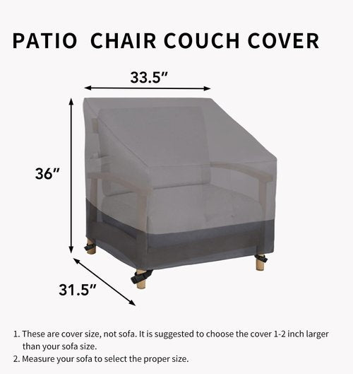 Easy-Going Waterproof Outdoor Chair Cover - Heavy Duty Windproof Furniture Protection | 2 Pack (33.5"Wx31.5"Dx36"H, Gray/Dark Gray)