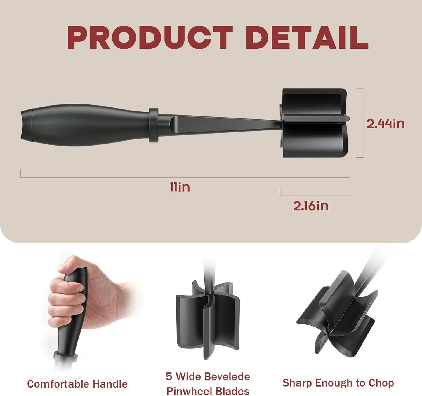 Skiennix Meat Chopper - Premium Heat Resistant Hamburger Grinder for Ground Beef | Black