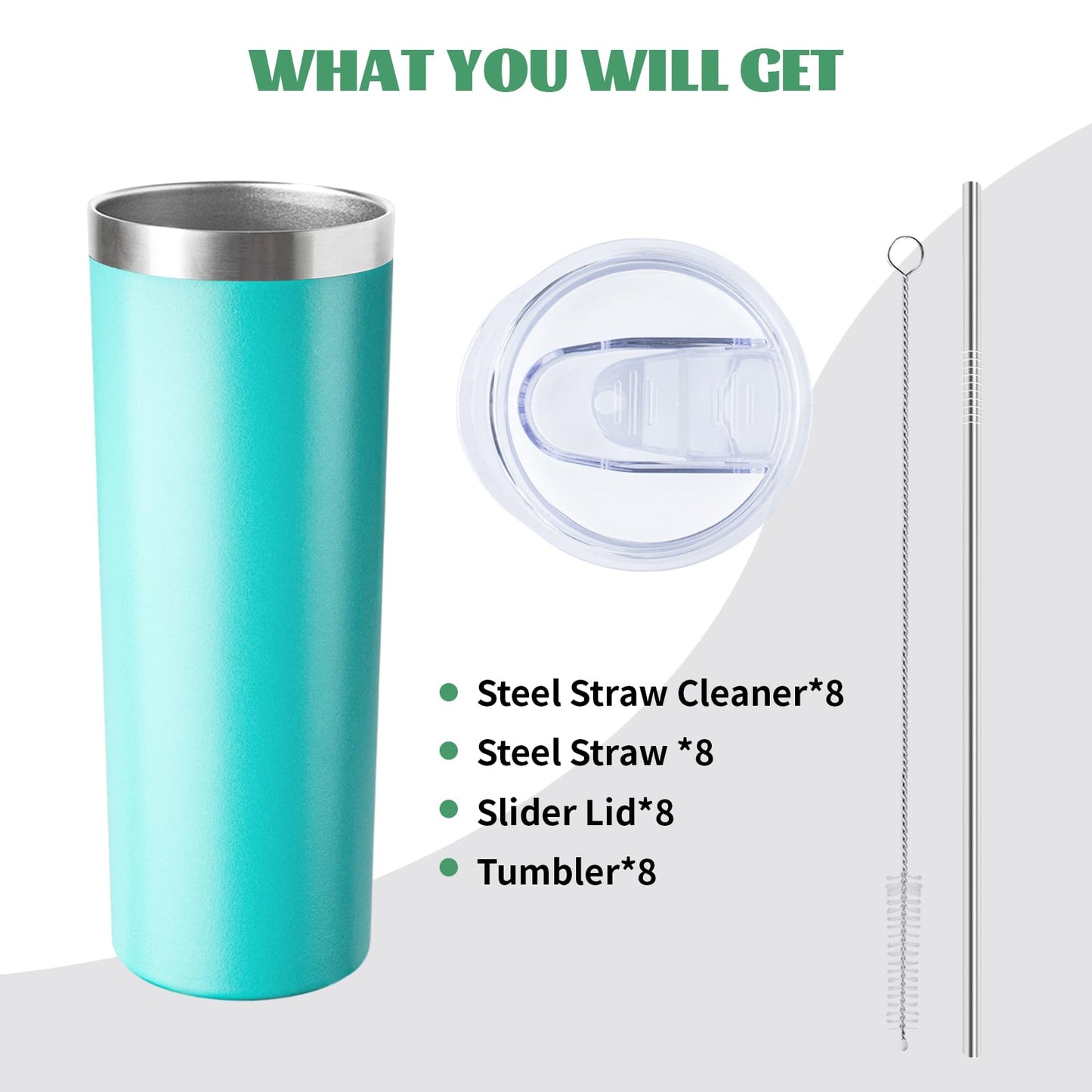 FristChoice 20 oz Skinny Tumbler with Lid and Straw,Stainless Steel Vacuum Insulated Tumbler Cup Double Wall Leak-proof Coffee Mug,Travel Thermal Water Tumbler for Home,Office,Outdoor(Teal,8)