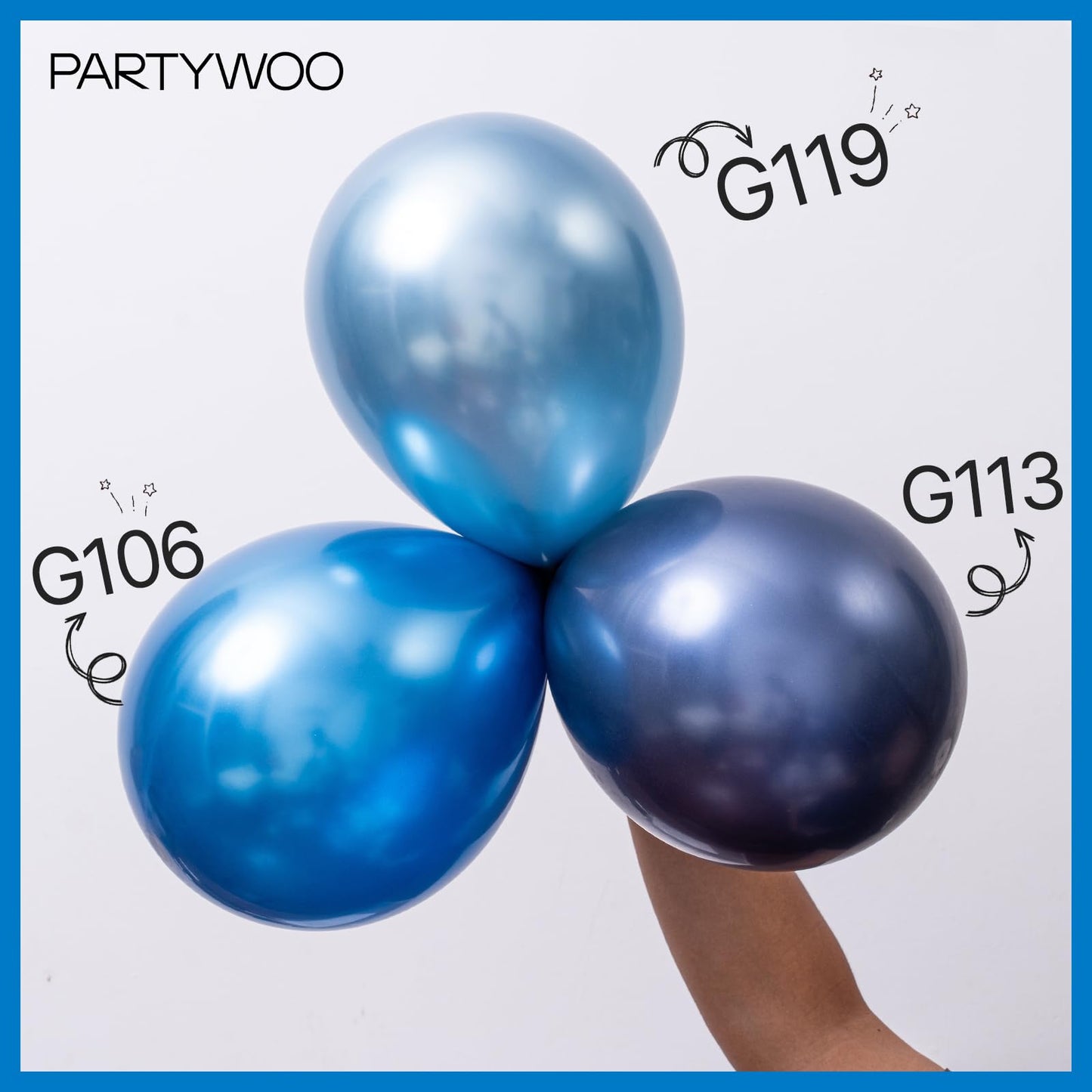 PartyWoo Metallic Blue Balloons 50 pcs 12 Inch Chrome Blue Latex Helium Balloons for Graduation Wedding Baby Shower Engagement Wedding Gender Reveal Birthday Party Decorations Blue-G106