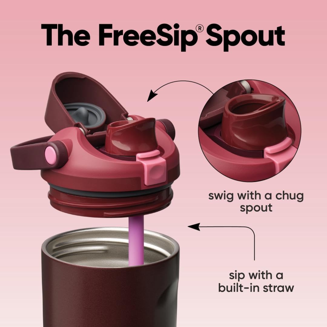 Owala FreeSip Sway Insulated Stainless Steel Water Bottle - 30oz, Two-Way Spout & Built-In Straw, Black Cherry