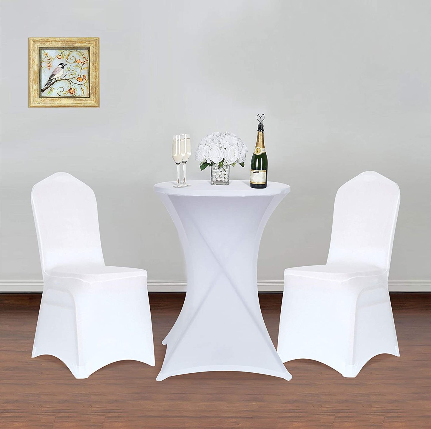 Obstal Cocktail Table Covers Stretch Spandex White Cocktail Table Cover Cloth for Wedding, Banquet and Party (30"-32" Diameter x 42" Height,6Pc)