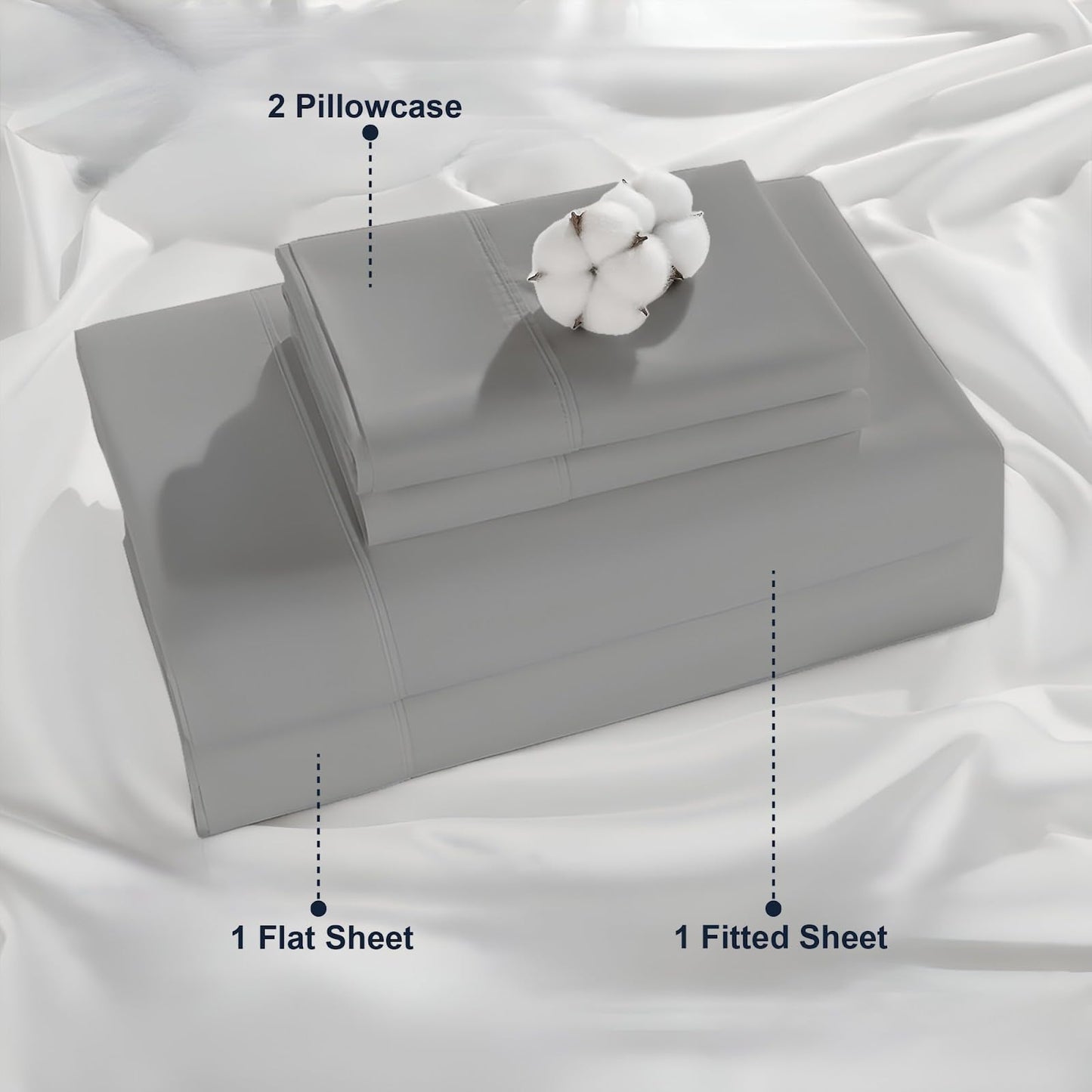 Cottington Lane 4 Piece RV King Size Sheet Set 72 x 80, Luxury Hotel Quality 100% Egyptian Cotton Bed Sheets with 16 Inch Deep Pocket Snug Fit Smooth Sateen Weave, Light Grey Solid