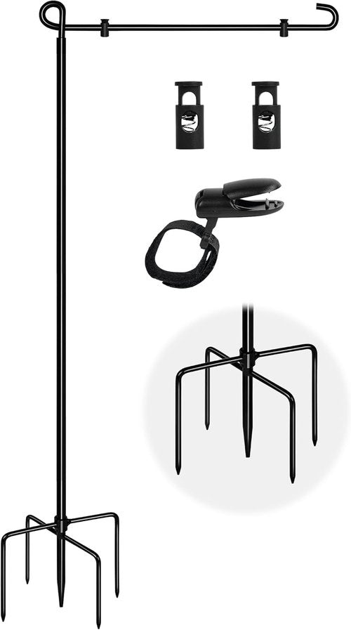 Garden Flag Stand - Stable 5-Prong Base for Outdoor Flags | Waterproof Coated Holder with Clip