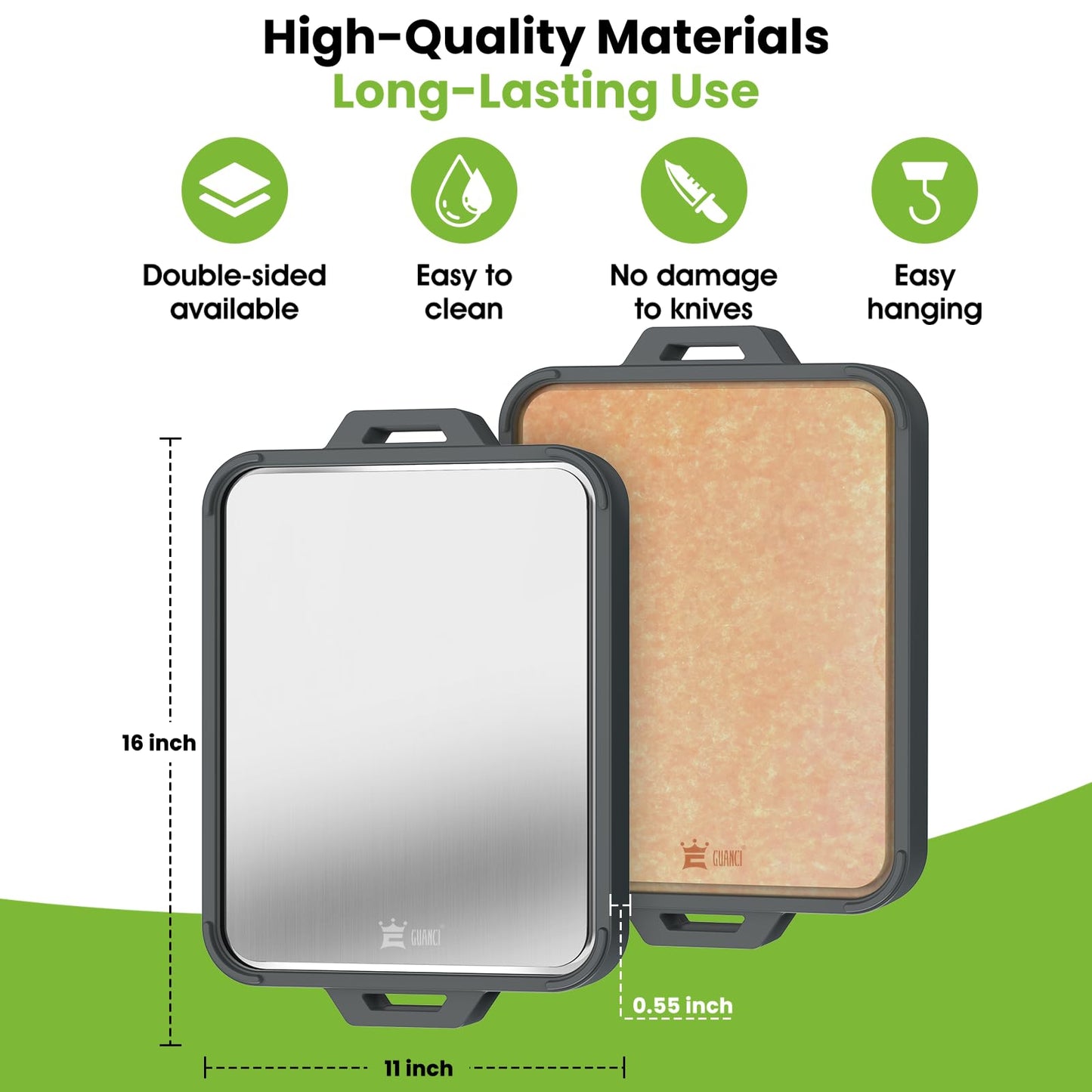 Titanium Cutting Board for Kitchen, Double Sided Pure Titanium and Wood Fiber Cutting Board with Juice Groove, Food Grade Material, for Chopping Meat/Vegetables/Fruit Dishwasher Safe 16"×11"