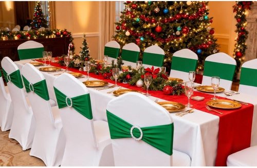 Emerald Green Chair Sashes - 100 Pack Dark Green Spandex Bands for Christmas Party Decor