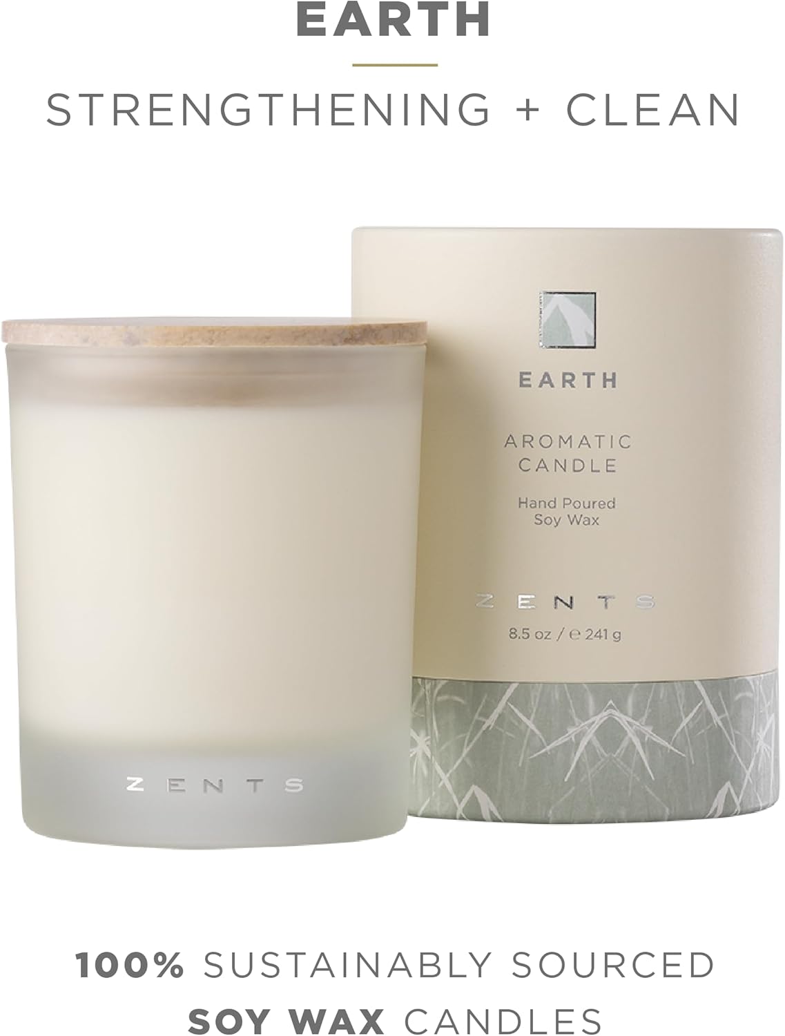Zents Scented Soy Wax Candle (Earth - Sandalwood & Fir Needle), Large Jar Single Wick, Uplifting Home Decor Accent, 8.5 oz