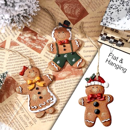 Gingerbread Christmas Ornaments Set - 3 Resin Hanging Decor, 3.5 Inch