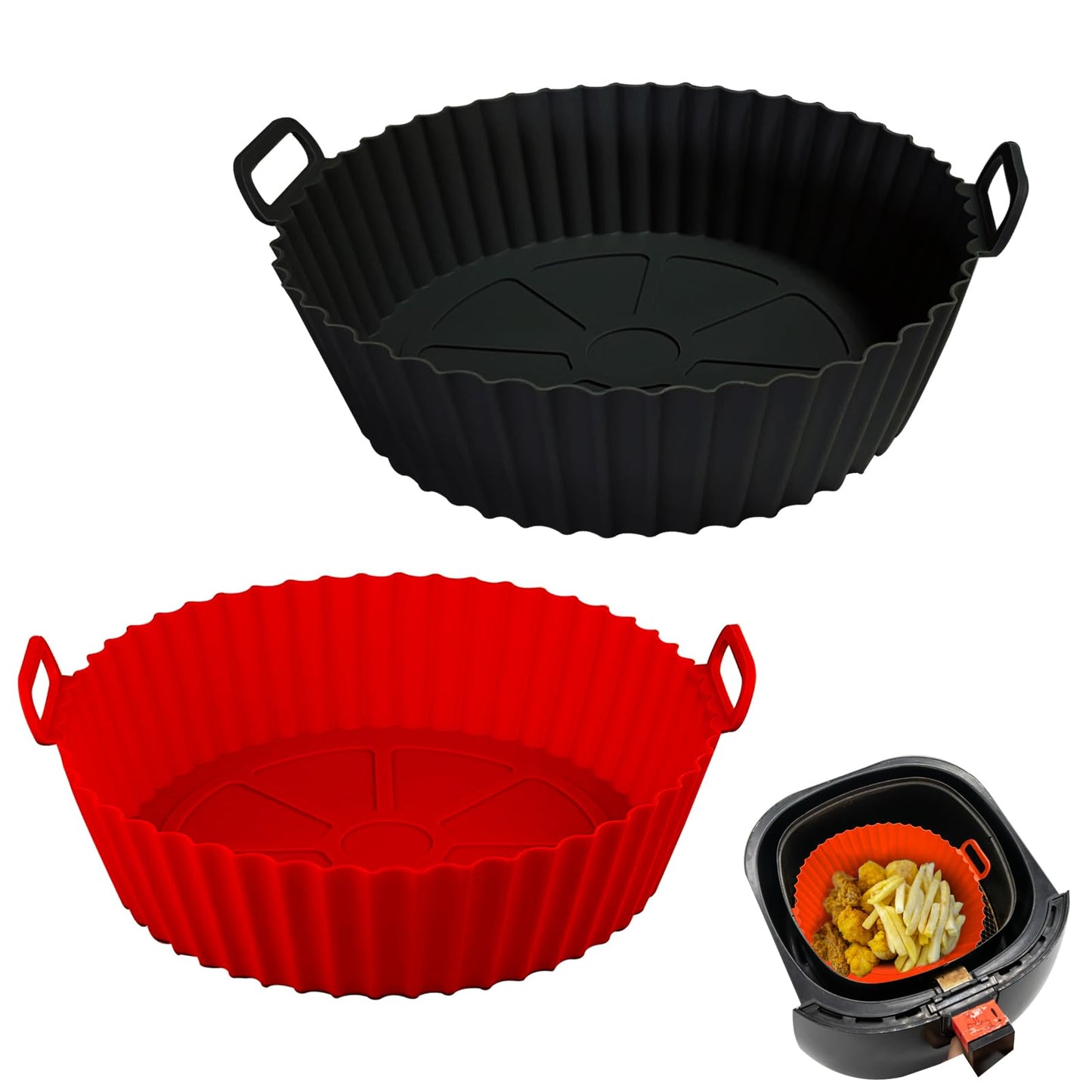 Air Fryer Silicone Liners Pot,8 inch Air Fryer Basket Liners, Silicone Baking Tray Pots for 3 to 5 Qt for Air fryer Oven Reusable Baking Tray Oven Accessories (Red+Black)