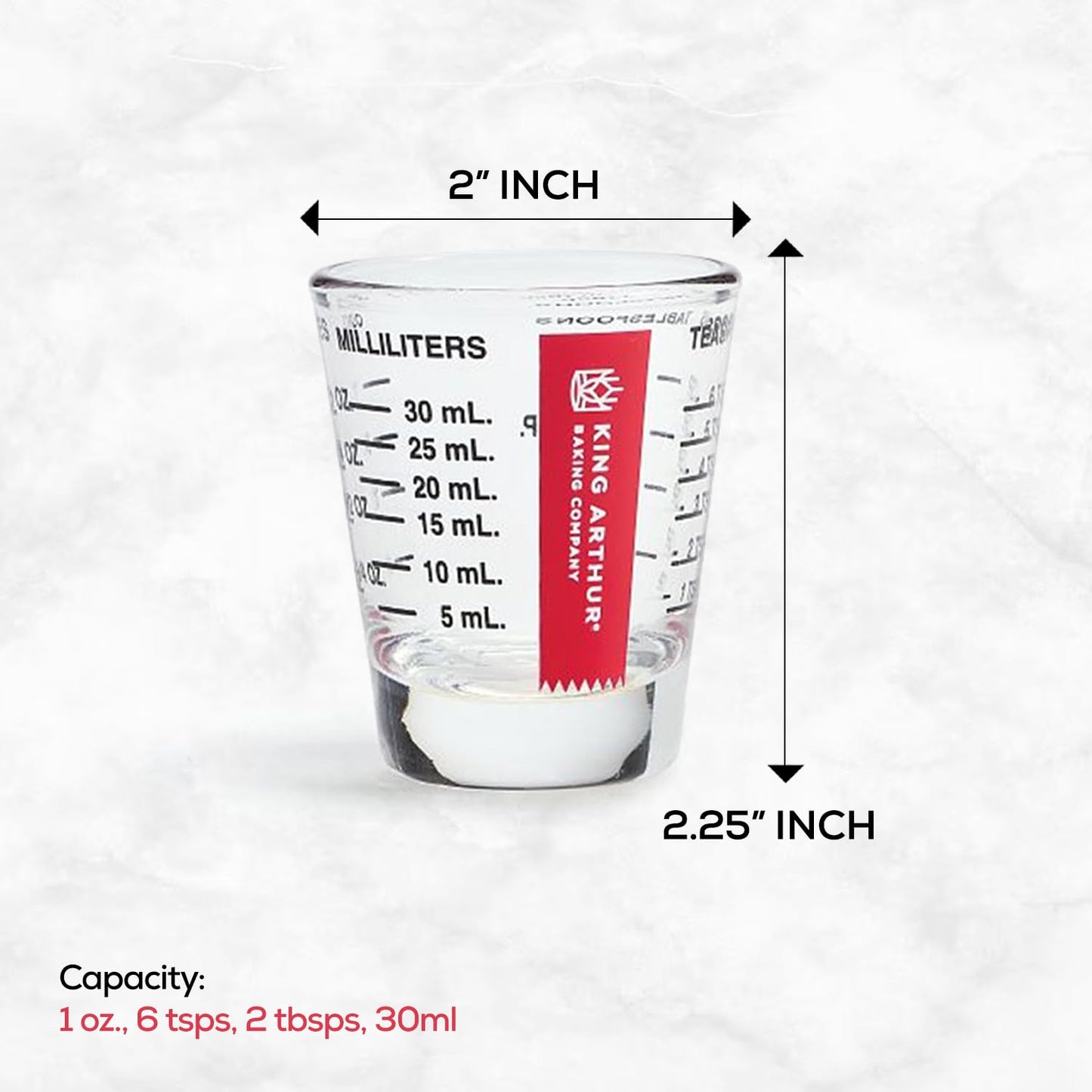 King Arthur Baking Company Mini Measure Multi-Purpose Shot Glass, Heavyweight Glass, Black, Set Of 2, For Liquid And Dry Ingredients And Precise Recipe Prep