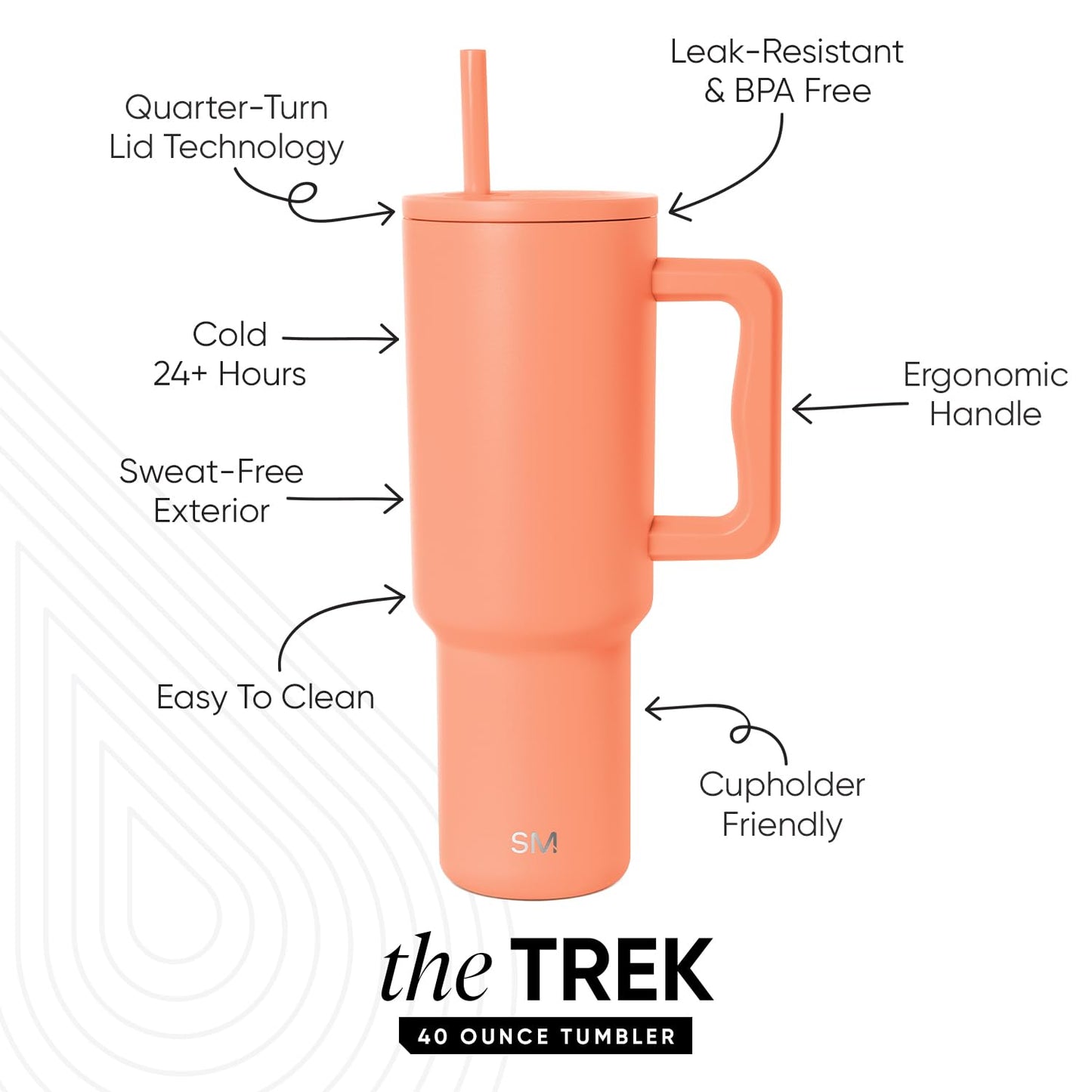 Simple Modern 40 oz Trek Tumbler with Handle and Straw Lid | Cup Holder Friendly Insulated Stainless Steel Travel Mug | Mango