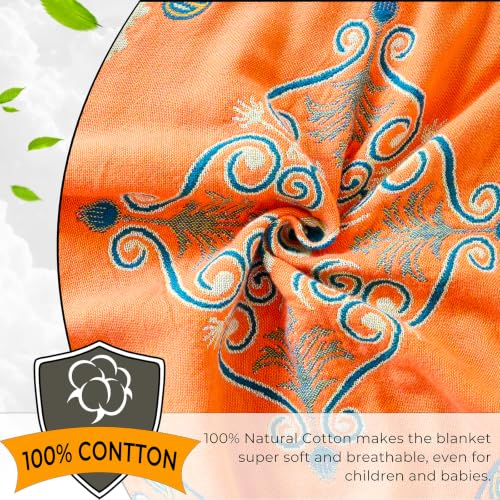 Orange Floral Rustic Boho Blanket for Bed Couch Travel 50"×60"