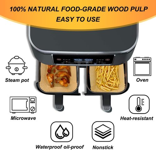 BYKITCHEN Air Fryer Liners - Set of 120 Rectangle Disposable Liners for Ninja Dual Air Fryers | Compatible with DZ201, DZ401, DZ550, SL401, Instant Vortex