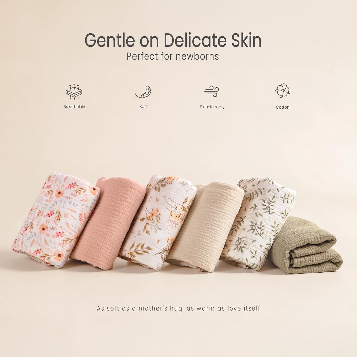 LuluMoon Muslin Swaddle Blankets - Soft Floral Print Receiving Blankets for Newborn Girls | Pink