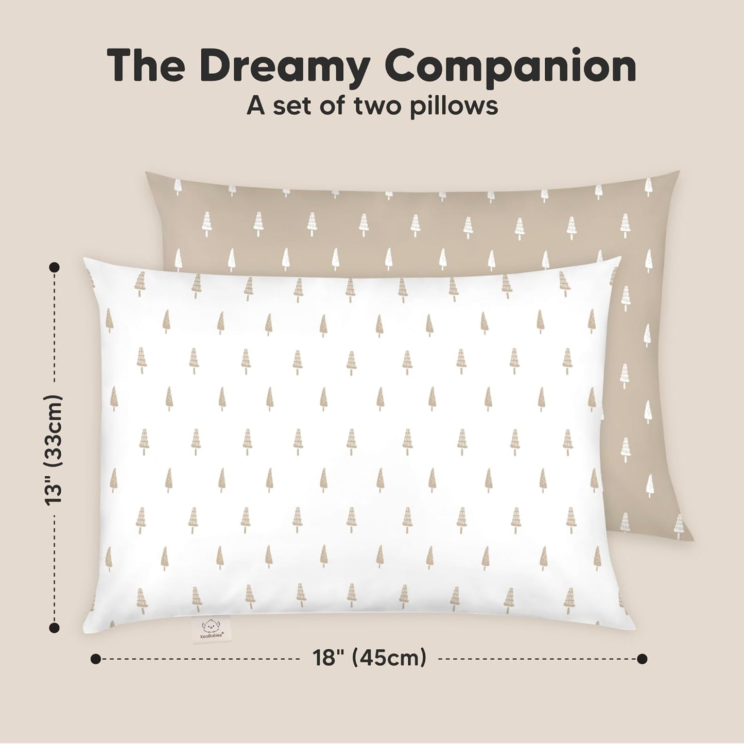 KeaBabies Toddler Pillows - Soft Organic Cotton for Ages 2-5 | 13x18, Machine Washable, Pine Tree Design