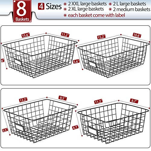 Large 8-Piece Wire Basket Set with Labels - Multi-Size Metal Storage Bins