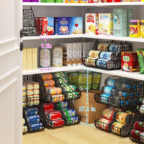 Lyuwanxian 4-Pack Stackable Can Organizer for Pantry, Holds 72 Cans, Adjustable Dividers, Space-Saving Wire Shelves