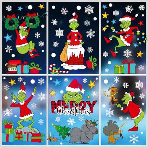 165 PCS Christmas Window Clings for Glass - Double-Sided Static Clings with Snowflakes, Gift Boxes, Stars & Trees, 9 Sheets Holiday Party Decor