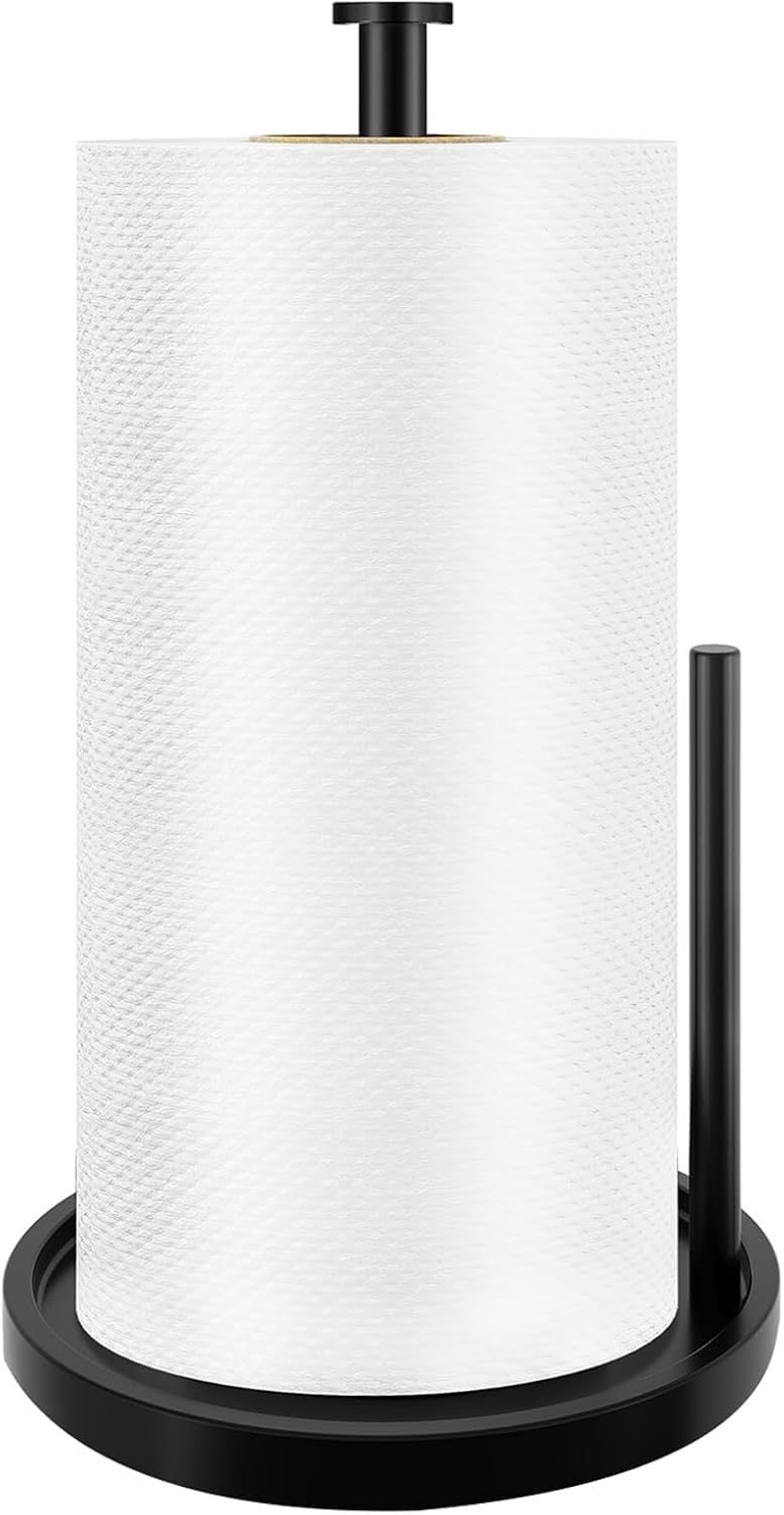 Stainless Steel Paper Towel Holder - Freestanding Design with Anti-Slip Weighted Base | Black Finish