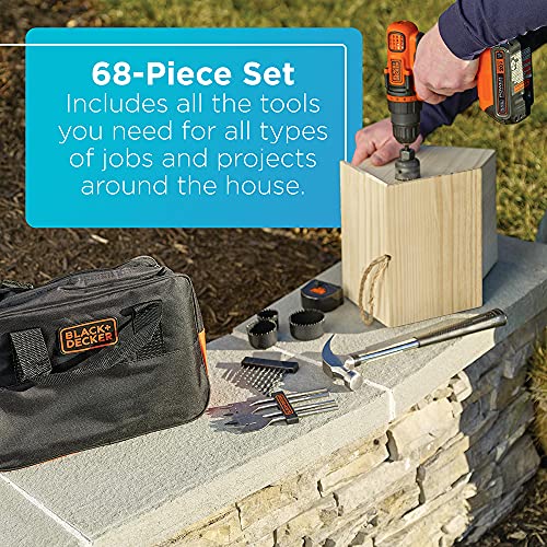 20V Cordless Drill Kit with 68-Piece Tool Set and Storage Bag - Home Projects
