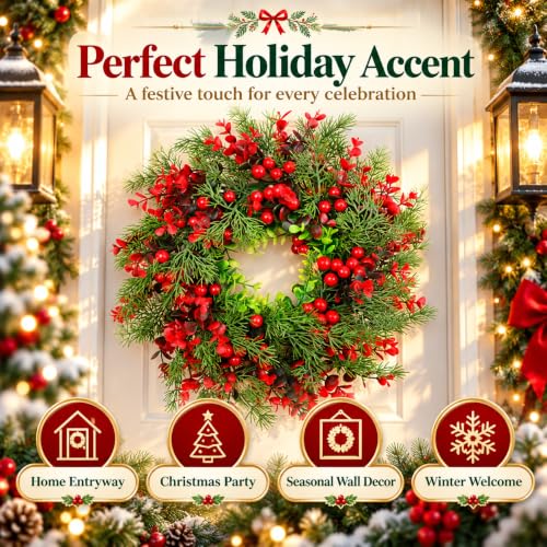 Cabilock 14-Inch Red Plastic Christmas Wreath for Doors & Walls