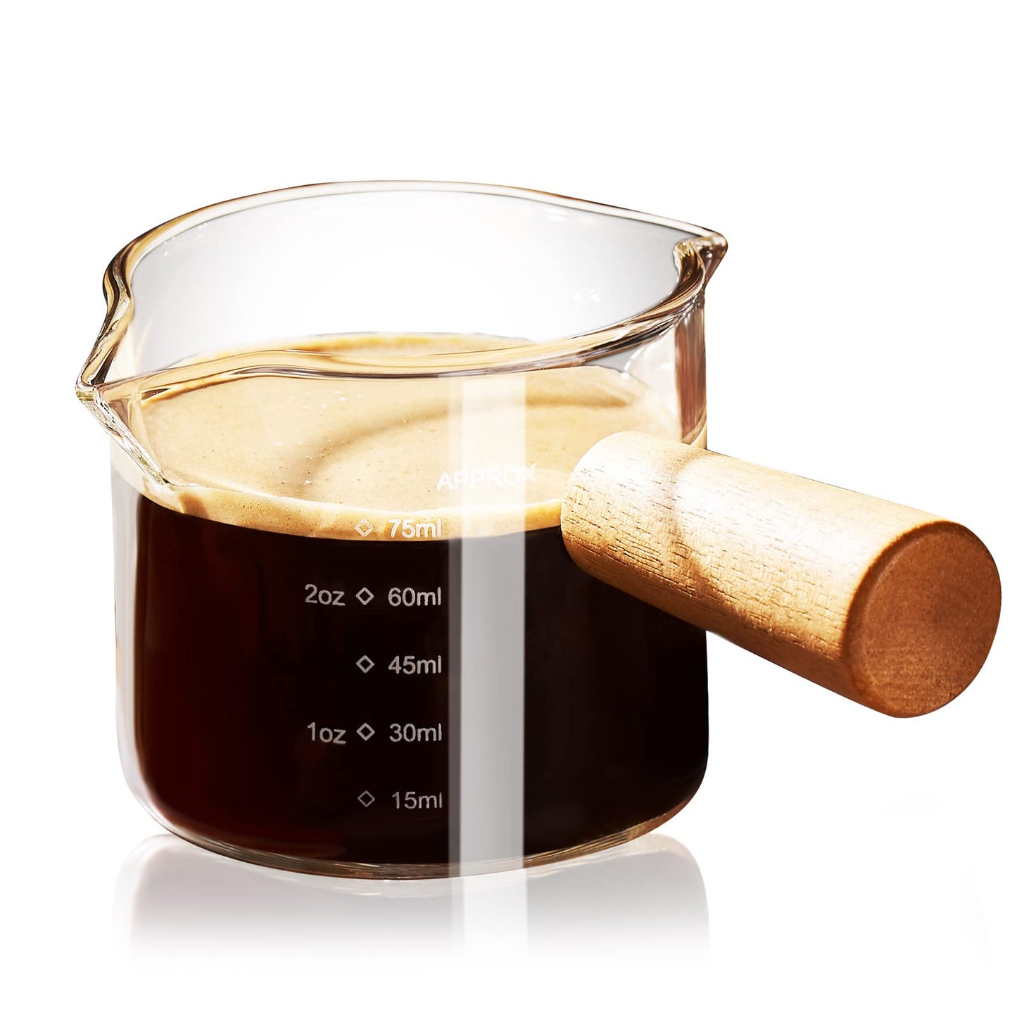 PARACITY Espresso Cups with Handle, 3.5OZ Double Spout Glass Measuring Cup with Dual Scale, Clear Espresso Shot Glass with V-Shaped Mouth, Espresso Accessories