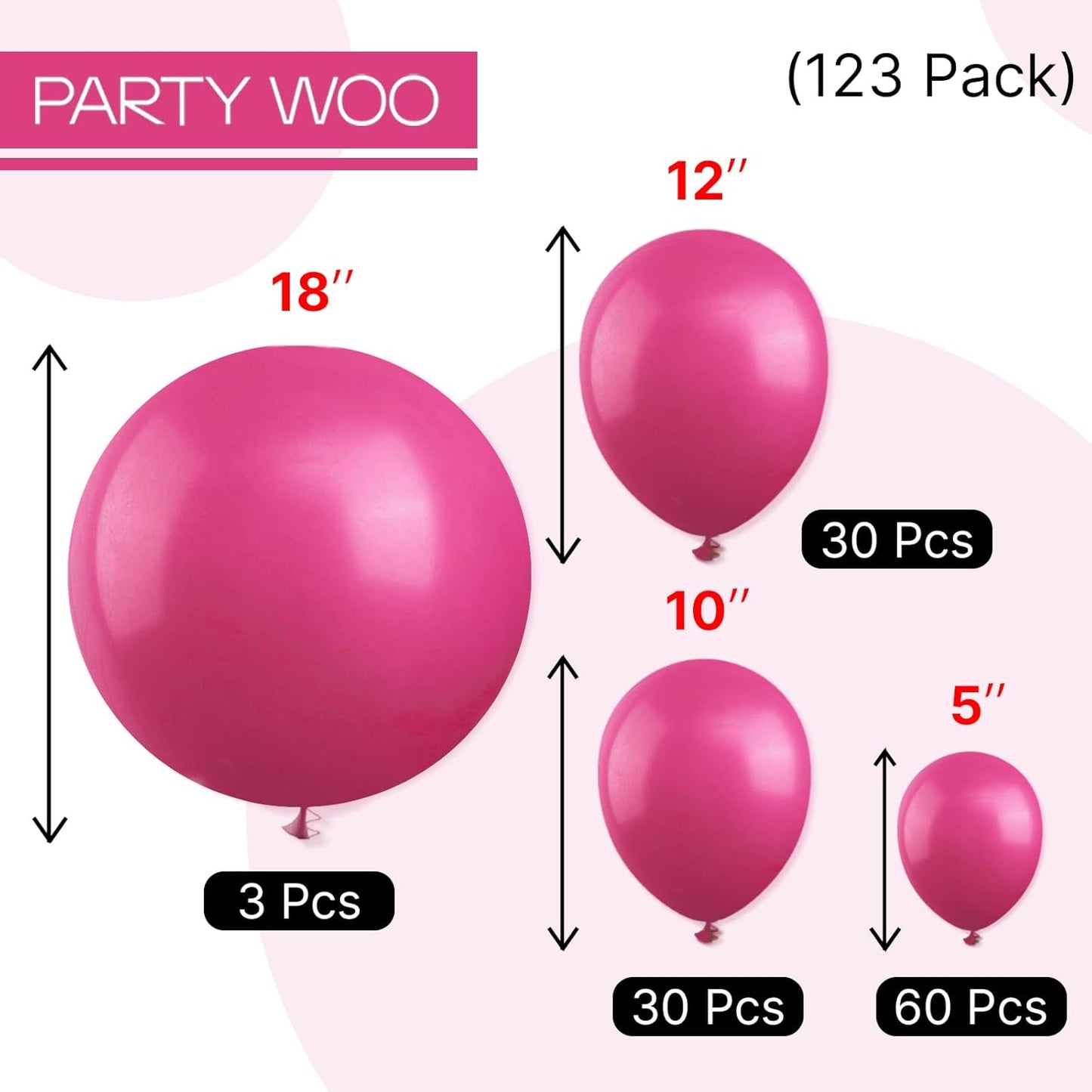 PartyWoo Hot Pink Balloons - 123-Piece Arch Kit with Various Sizes for Weddings & Birthdays